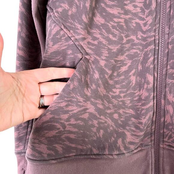 Athleta Triumph Printed Hoodie in Smoked Almond Brown Lynx Purple Print, Small - Picture 8 of 11